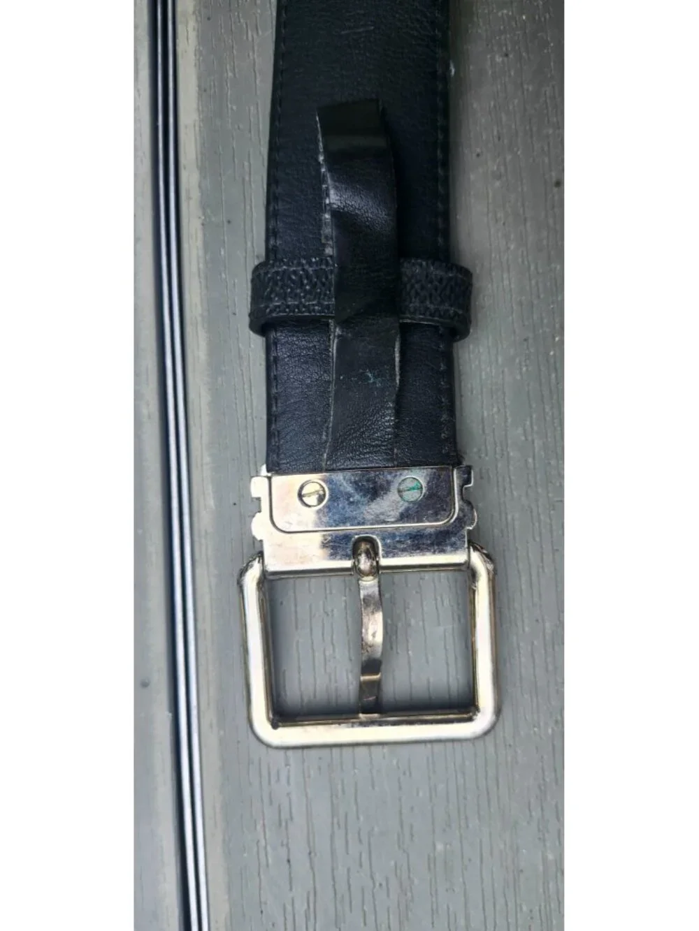 Louis Vuitton M9708 Damier Graphite Men’s Belt Black Silver Buckle Size 90/36